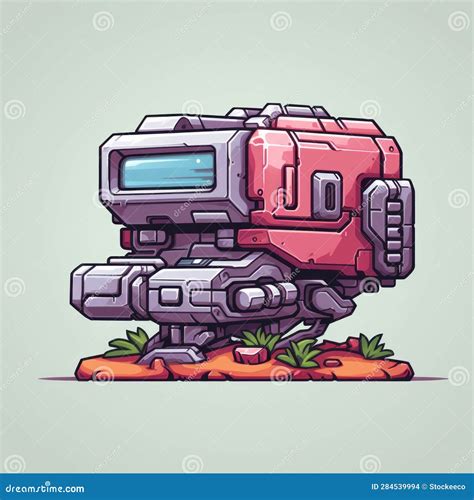 Pixelated Sci-fi Robot: Detailed Miniatures in Light Gray and Magenta Stock Illustration ...