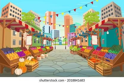 Organic Food Market Street People Food Stock Vector (Royalty Free ...