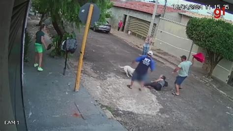 Vídeo Mulher e cão ficam feridos após serem atacados por pit bull em