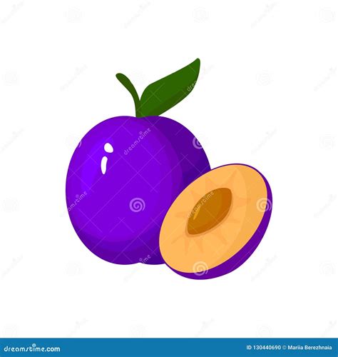 Cartoon Fresh Plum Isolated On White Background Stock Vector