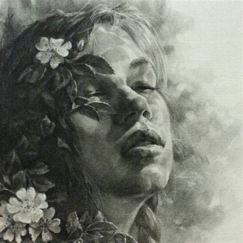 A Drawing Of A Woman With Flowers In Her Hair