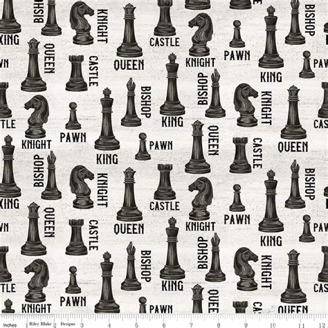 Cotton Chess Pieces Board Games on White Chessman Pawns Cotton Fabric ...