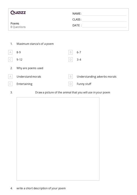 Poems Worksheets For Th Class On Quizizz Free Printable