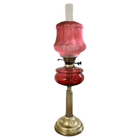 Fantastic Quality Large Antique Victorian Cranberry Glass And Brass Oil Lamp For Sale At 1stdibs