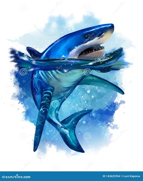 Great White Shark. Watercolor Painting Stock Illustration - Illustration of underwater, digital ...