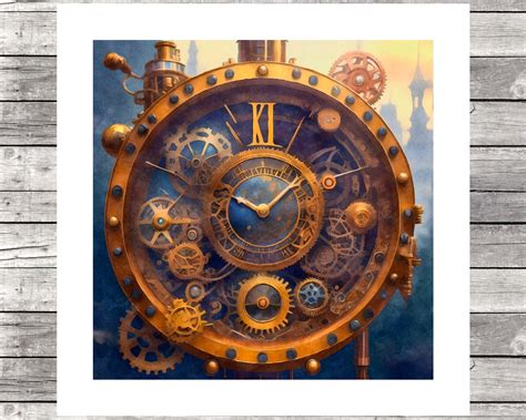 Steampunk Clock Digital Art Print Printable Fantasy Wall Art Poster ...