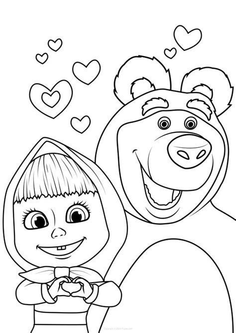 Masha Y El Oso Amor Dibujo Para Colorear Gratis Para Imprimir