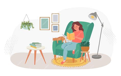 Premium Vector Woman Reading Book At Home Sit In Chair