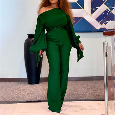 Tawop Green Jumpsuit Women Fashion Sexy Off Shoulder Casual High Waist Large Size Wide Leg