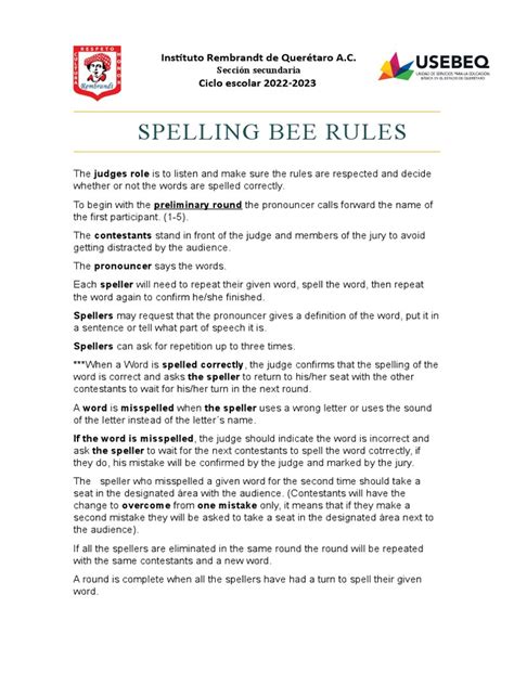 Spelling Bee RULES | PDF | Spelling