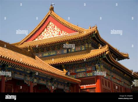 Imperial Palace Museum (Forbidden City) with restored yellow roof tiles ...