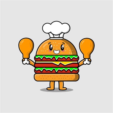 Personnage De Dessin Anim Mignon Burger Chef Tenant Deux Cuisses De