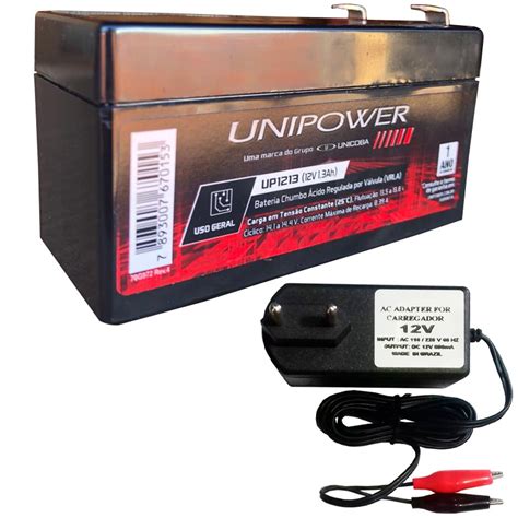 Bateria Recarregável 12v 1 3ah Up1213 Unipower Carregador Bivolt