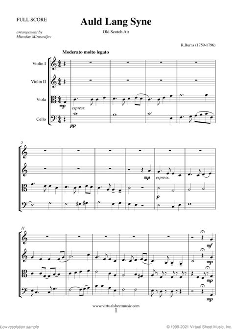 Auld Lang Syne Sheet Music For String Quartet Pdf Interactive