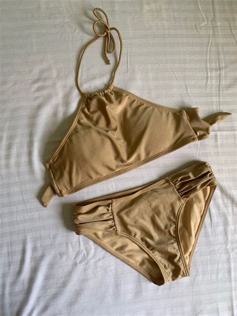 Gold Bikini Set Women S Fashion Swimwear Bikinis Swimsuits On Carousell