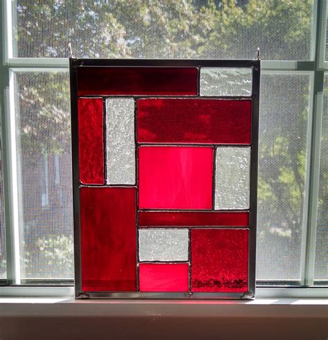 Stained Glass Suncatcher Linear Geometric Glass Art Vibrant Multi