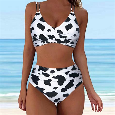 JASKFLY Swim Suits For Women 2024 Cow Print Women S Wrap Bikini Set