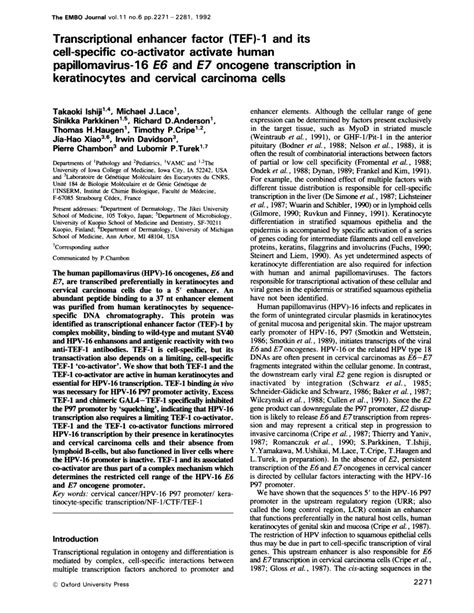 Pdf Transcriptional Enhancer Factor Tef And Its Cell Specific Co