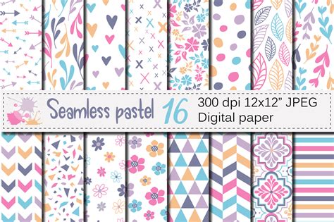 Seamless pastel patterns / Pastel geometric and floral digital paper By ...