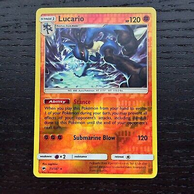 Lucario Pokemon Burning Shadows Sun Moon Reverse Holo Rare