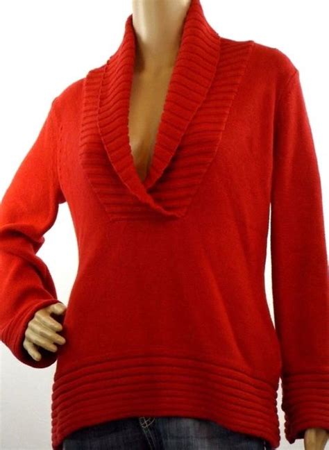 Chadwicks Women S Red V Neck Long Sleeve Sweater Top Thick Cotton Sz S