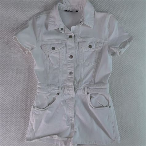 Zara White Denim Romper Size Medium Depop