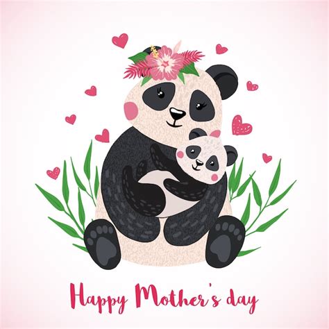 Premium Vector Happy Mothers Day Greeting Card With Cute Panda With