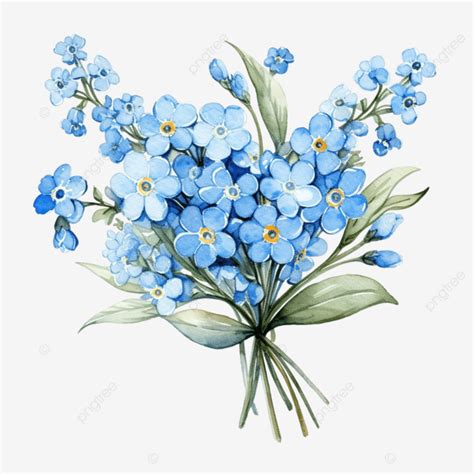 Forget Me Not Bouquet Watercolor Clipart Wildflower Bouquet Greenery