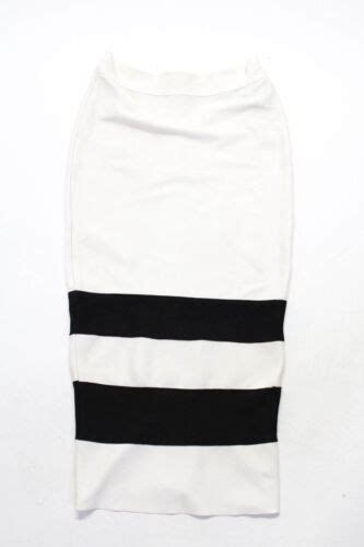 Misha Collection Womens Striped Bodycon Midi Pencil Skirt White Black