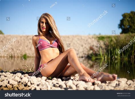 Caucasian Long Hair Model Posing Bikini Stock Photo Shutterstock