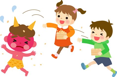 豆まきをする子供のイラスト（節分） 園だより、おたよりで使えるかわいいイラストの無料素材集【イラストだより】