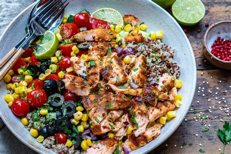 Healthy Grilled Salmon Bowl With Vegetables And Quinoa