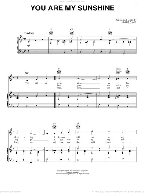 You Are My Sunshine Sheet Music For Voice Piano Or Guitar Pdf