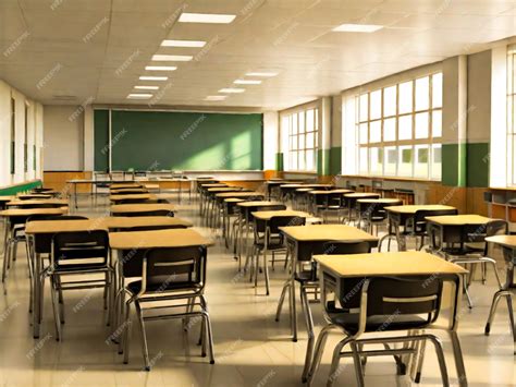 Premium Photo | Desks and chairs arranged in classroom at high school