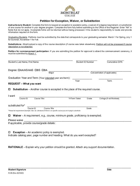 Fillable Online Petition For Exception Waiver Or Substitution Fax