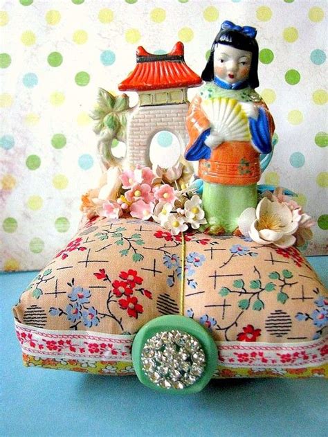 Vintage Sweet Vintage Japanese Girl And Pagoda Pin Cushion Etsy Pin