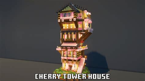 How To Build Cherry Blossom Tower House Minecraft Tutorial Youtube