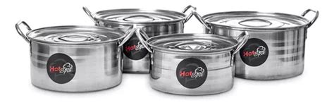 Juego Ollas 8 Piezas Acero Inoxidable Hot Spot Z309 24 26 28 30cm Color Gris