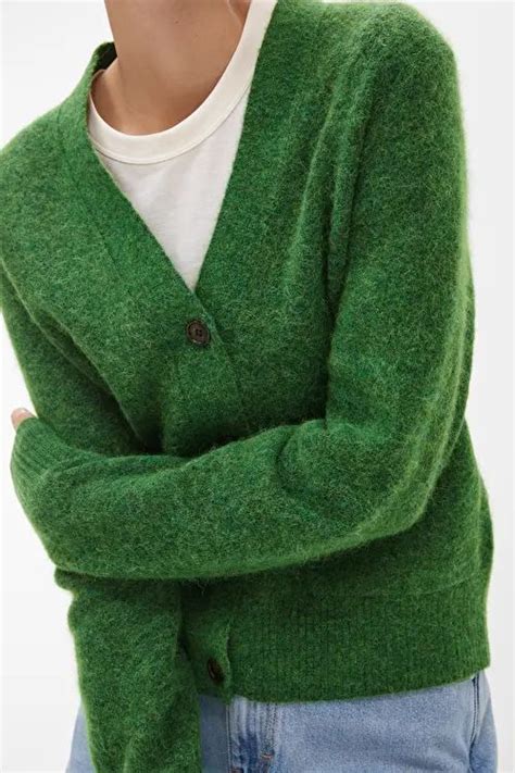 Alpaca Merino Cardigan Green Melange Arket Merino Cardigan