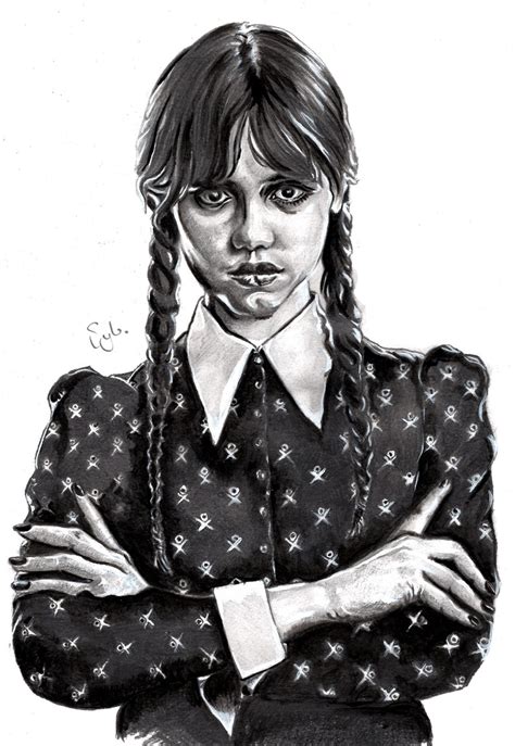 Jenna Ortega Wednesday Addams Hand Drawn Art Print Etsy Uk