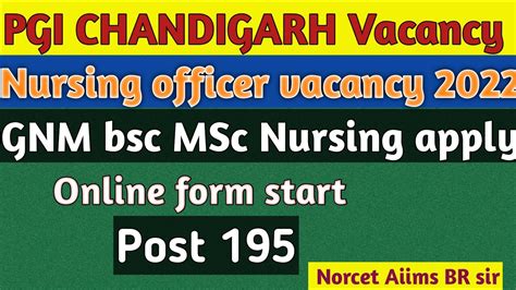 Pgi Chandigarh Nursing Officer Vacancy Total Post Youtube