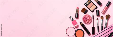 Makeup Professional Cosmetics On Pink Background Stock 사진 Adobe Stock