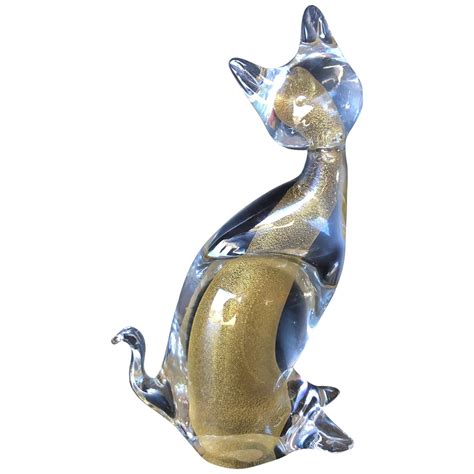 Sommerso Art Glass Cat Sculpture By Murano For Sale At 1stDibs