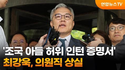 조국 아들 허위 인턴 증명서 최강욱 의원직 상실 연합뉴스tv Yonhapnewstv Youtube