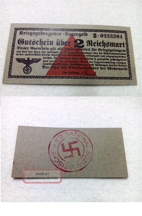 Germany Mark 2 Nazi Prisoners Of War Reichsmark Banknote No Watermark Rrr