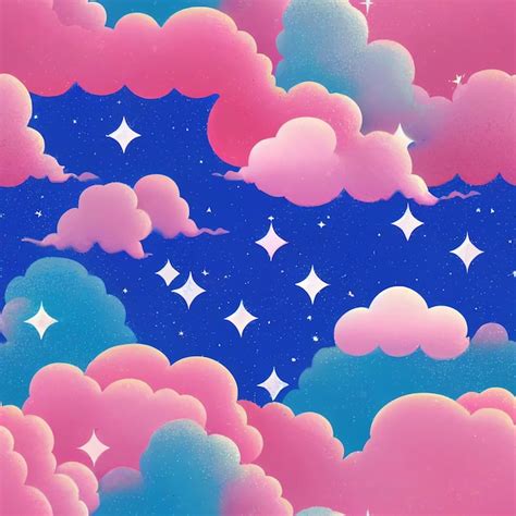 Premium AI Image | A cartoon illustration of a sky with clouds and stars.