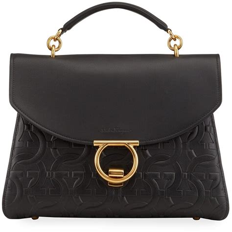 ferragamo margot gancini embossed leather top handle bag shopstyle