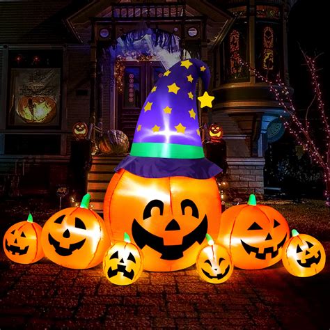 Iznen Ft Halloween Inflatables Pumpkins Blow Up Decor With Witches