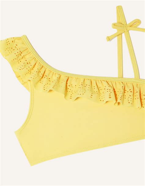 Laser Cut One Shoulder Bikini Yellow