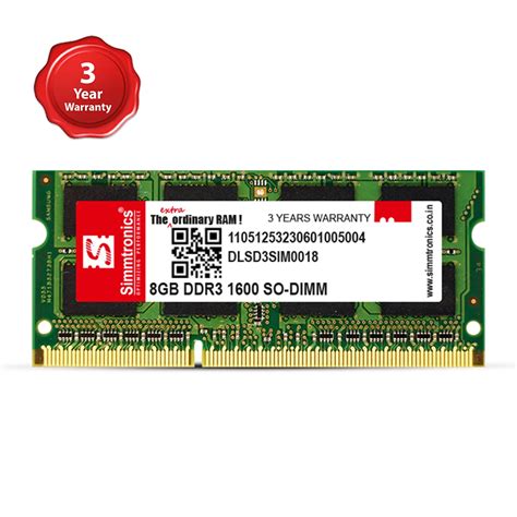 8GB DDR3 LAPTOP RAM 1600MHz - Simmtronics